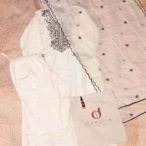 White Cotton Embroidered Suit 3Pcs Set