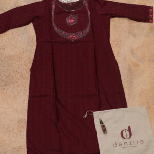Maroon Cotton Embroidered Kurti