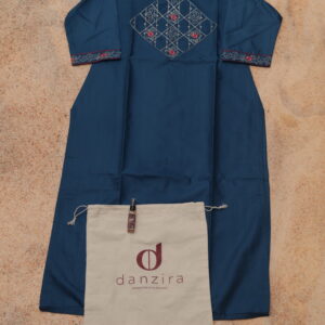 Teal Blue Embroidered Straight Kurti