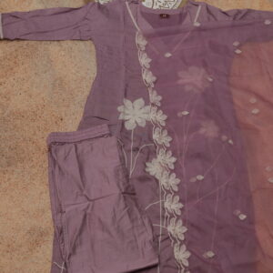 Lavender grey floral embroidered kurti set